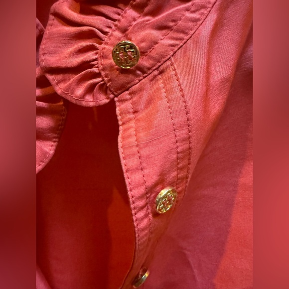 Tory Burch Vibrant Orange Silk Blouse Top. Size 6. Ruffled neckline EUC - Picture 9 of 9